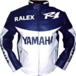 Yamaha White And Blue Motorcycle Leather Jacket