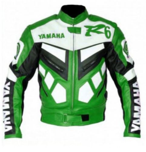 Yamaha Original Green White Cool R6 Biker Leather Racing Jacket - Image 1