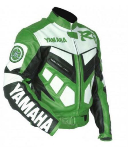 Yamaha Original Green White Cool R6 Biker Leather Racing Jacket - Image 2