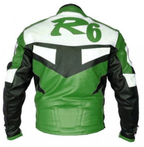 Yamaha Original Green White Cool R6 Biker Leather Racing Jacket - Image 3