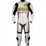 Custom Honda White And Green Motorcycle Leather Suit