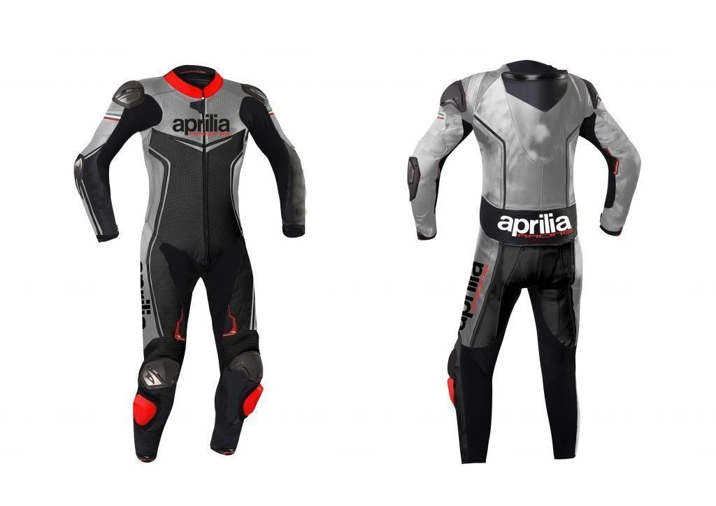 aprilia-motorcycle-leather-racing-one-piece-grey-suit.jpg Aprilia Motorcycle Leather Racing One Piece Grey Suit - Image 1