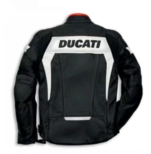 Black Ducati Racing Motorbike Leather Jacket Ce Approved - Image 2