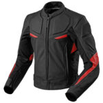 Black Red Motorcycle Front Zip Real Leather Safety Pad jacket
