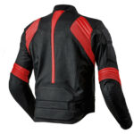 Black Red Motorcycle Front Zip Real Leather Safety Pad jacket - Image 2