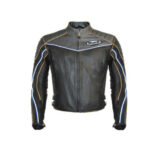 Buell Gray Black Motorcycle Leather Jacket With Safety Pads