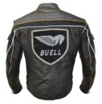 Buell Gray Black Motorcycle Leather Jacket With Safety Pads - Image 2