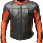Custom Black And Orange Leather Racing Jacket