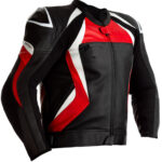 custom black,White and Red leather motorcycle jacket