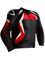 custom black,White and Red leather motorcycle jacket