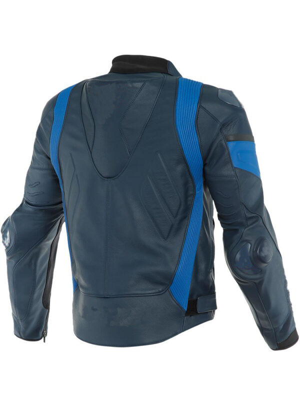 Custom Blue and Black Motorcycle Leather Jacket - Image 2