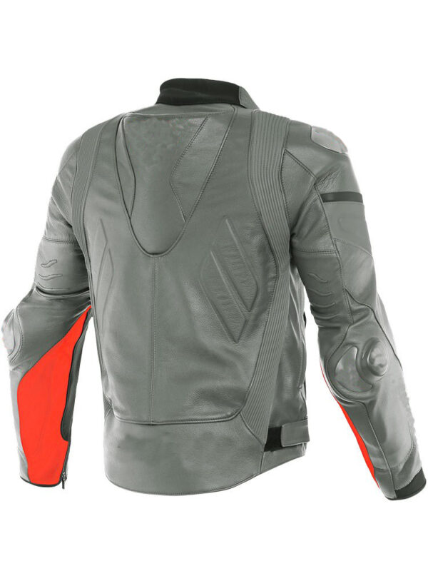 Custom Grey and Orange Motorcycle Leather Jacket - Image 2
