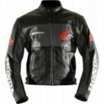 Custom Honda Black Leather Motorcycle Armour Jacket