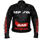 Custom HONDA Repsol Black and Red GAS Motorbike Leather Jacket