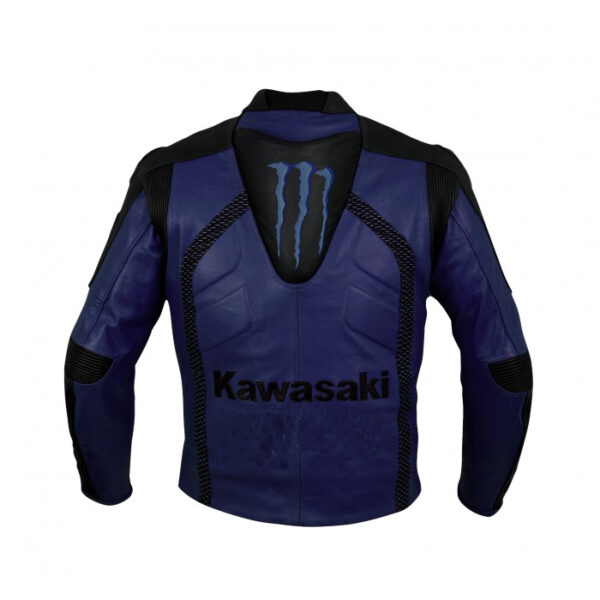 Custom Kawasaki Blue Racing Team Motorcycle Leather Jacket - Image 2