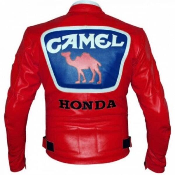 Custom Men’s Red Honda Camel Racing Motorcycle Leather Jacket - Image 2