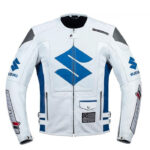 Custom Men's White Suzuki Motorbike Racing Leather Jacket