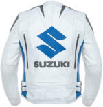 Custom Men's White Suzuki Motorbike Racing Leather Jacket - Image 2
