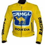 Custom Men’s Yellow Honda Camel Racing Motorcycle Leather Jacket