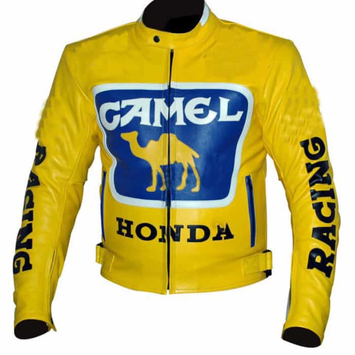 custom-mens-yellow-honda-camel-racing-motorcycle-leather-jacket.jpg Custom Men’s Yellow Honda Camel Racing Motorcycle Leather Jacket - Image 1