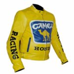 Custom Men’s Yellow Honda Camel Racing Motorcycle Leather Jacket - Image 3