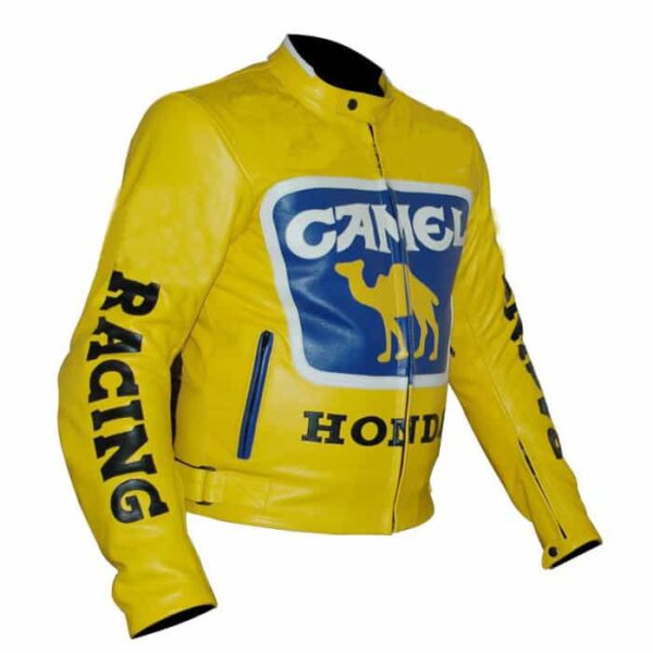Custom Men’s Yellow Honda Camel Racing Motorcycle Leather Jacket - Image 3