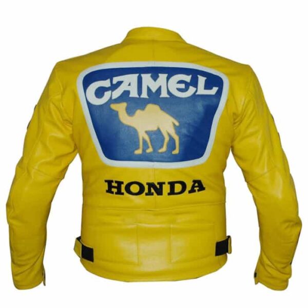 Custom Men’s Yellow Honda Camel Racing Motorcycle Leather Jacket - Image 2