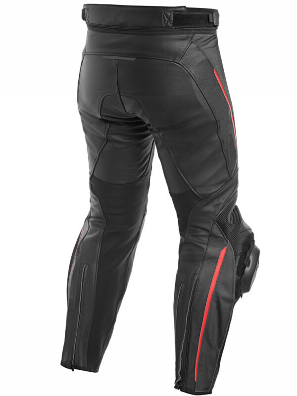 Custom Motorcycle Black leather Racing Pant with red strip - Image 2