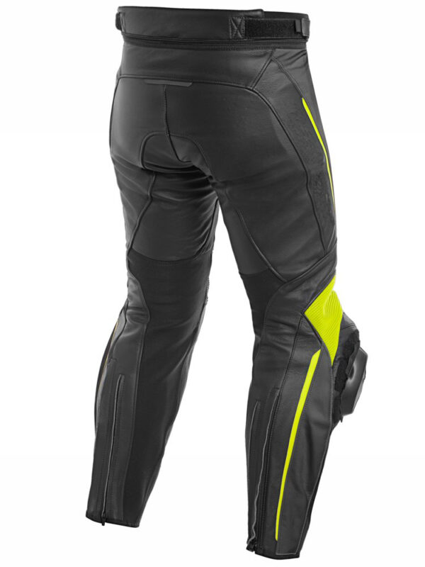 Custom Motorcycle Black leather Racing Pant with Yellow strip - Image 2