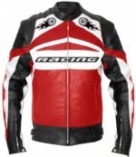 Custom Protective Gear White And Red Leather Jacket