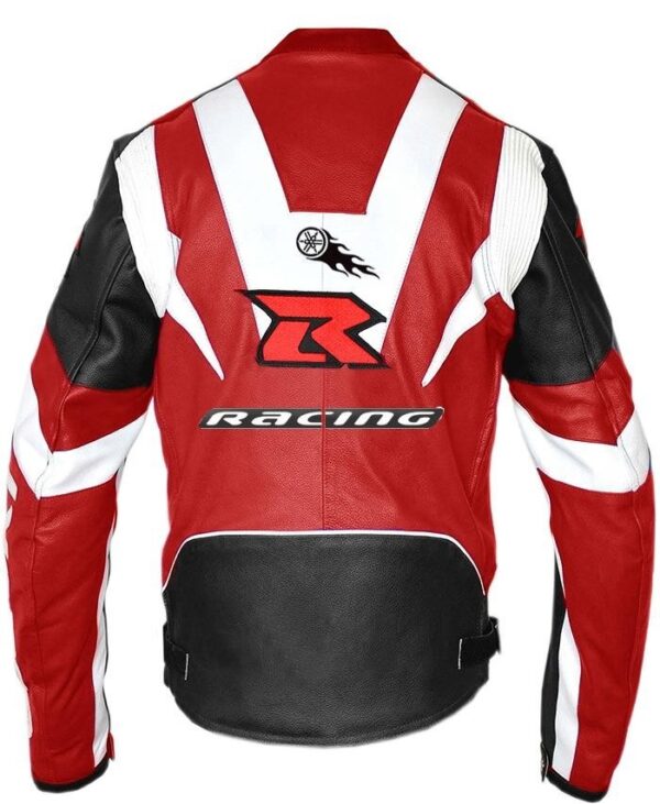 Custom Protective Gear White And Red Leather Jacket - Image 2