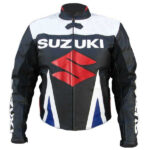Custom Suzuki Motorcycle Leather Jacket With Safety Pads