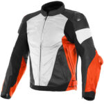 Custom White,Black and Orange Motorcycle Leather Jacket