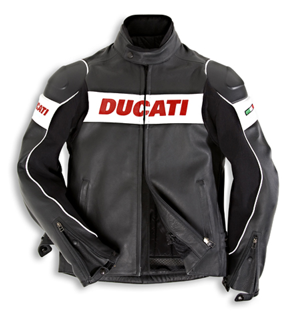 ducati-black-and-white-and-red-leather-motorcycle-jacket.jpg Ducati Black White And Red Leather Motorcycle Jacket - Image 1