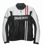 Ducati Black And White Motorcycle Jacket With Red Stripes - Image 3