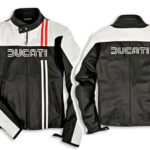 Ducati Black And White Motorcycle Jacket With Red Stripes