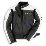 Ducati Black White And Green Strip Leather Motorcycle Jacket