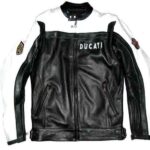 Ducati Black White Meccanica Leather Motorcycle Jacket
