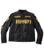 Ferrari Black Leather Biker Jacket