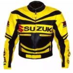 Men's Two Tone Yellow Black Contrast Suzuki Racing Motorcycle Jacket