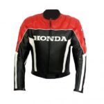 Honda Black And Red Racing Motorcycle Leather Jacket With Safety Pads