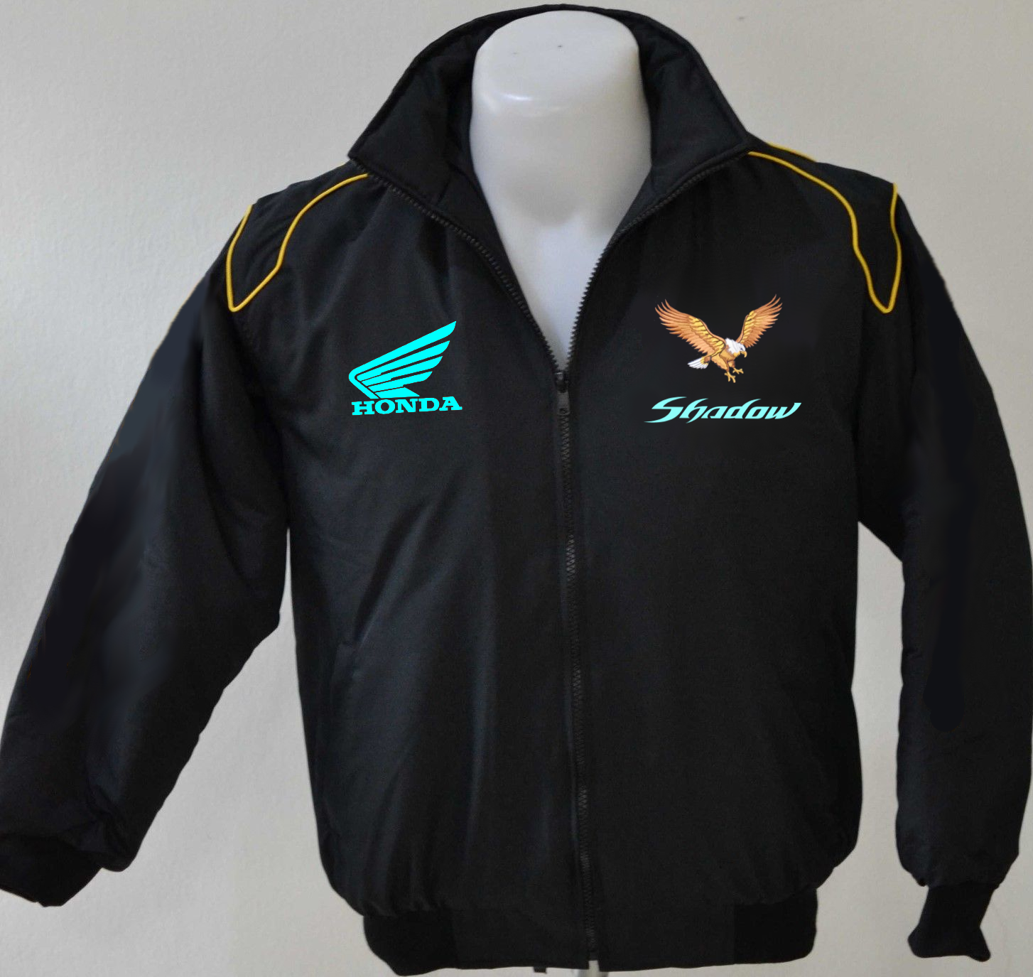honda-black-and-turquoise-shadow-motorcycle-jacketa.png Honda black And turquoise Shadow Wind Breaker jacket - Image 1