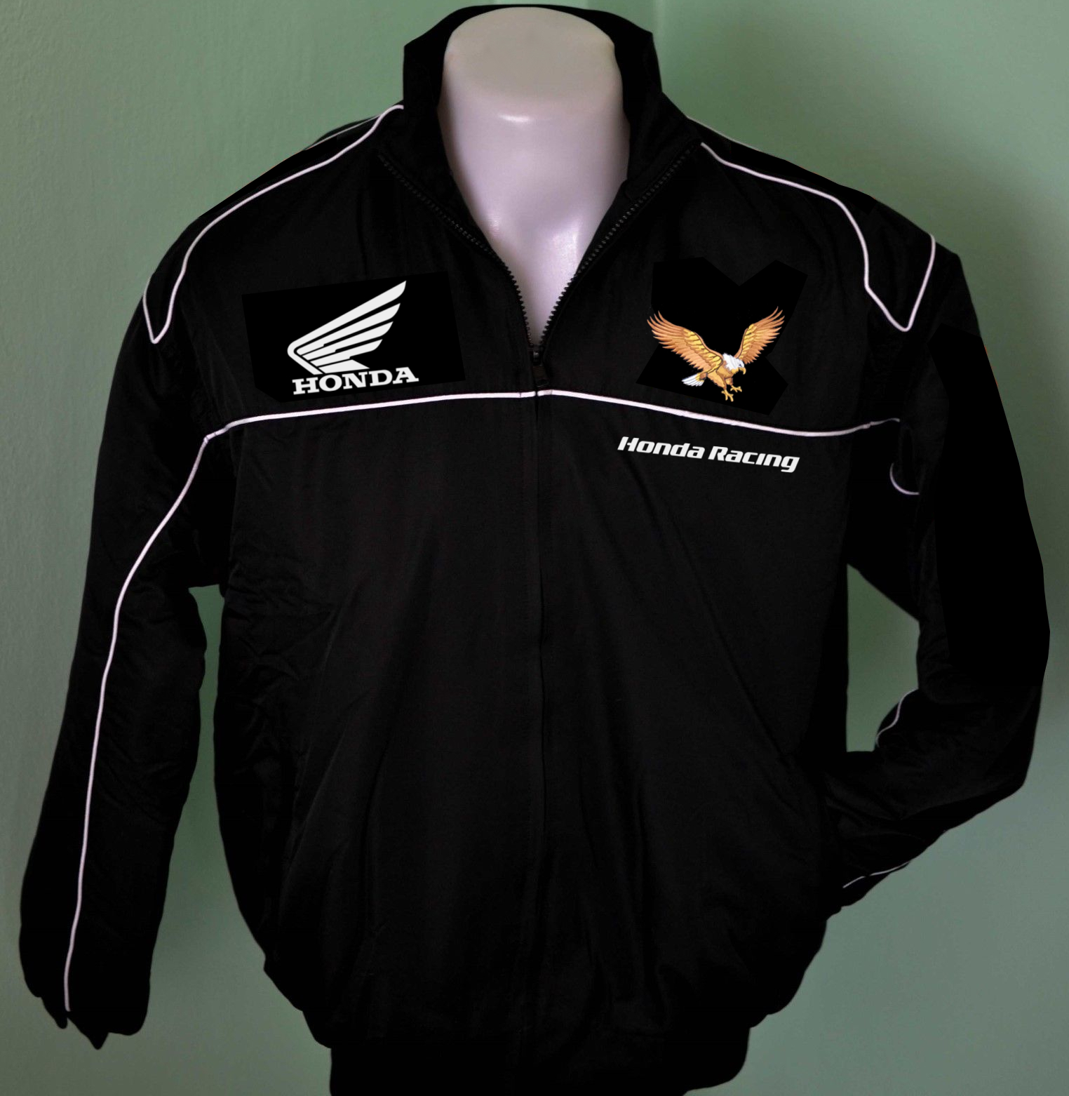 honda-black-and-white-racing-motorcycle-jacketsa.jpg Honda Black And White Wind Breaker Jacket - Image 1