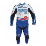 Honda Motorcycle Blue And White Racing Leather Suit