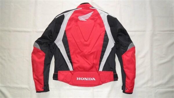 Honda Red & Black Motorcycle Leather Safety Pads Jacket - Image 2