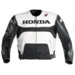 HONDA White And Black Motorcycle Racing Leather Jacket