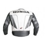 HONDA White And Black Motorcycle Racing Leather Jacket - Image 2
