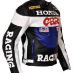 Honda Cbr Black Blue Motorcycle Leather Jacket With Safety Pads