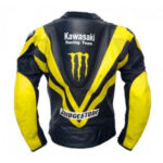 Kawasaki Biker Black And Yellow Leather Jacket - Image 2