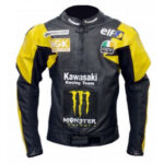 Kawasaki Biker Black And Yellow Leather Jacket